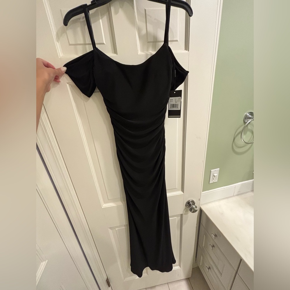 Elegant Black Off-Shoulder Dress With Open Back